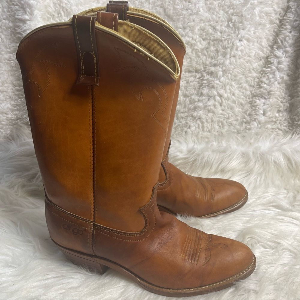 Vintage Dingo leather tan western cowboy Boots stitch accents SZ 10.5D